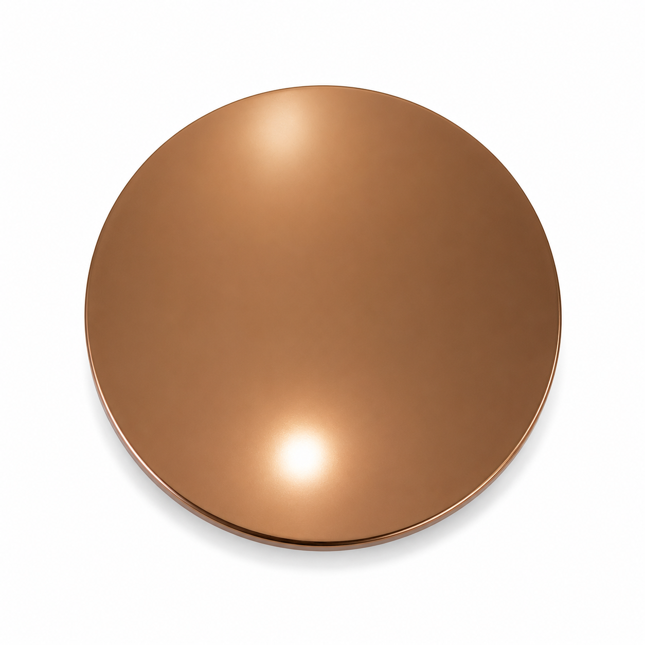 A round, metallic copper-colored disc or lid with a smooth, reflective surface, shown from a top-down perspective on a white background.