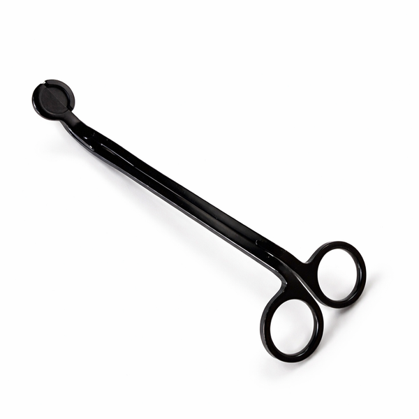 Black wick trimmer for candles on a white background