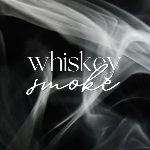 White text 'whiskey smoke' on a black background with white smoke effect
